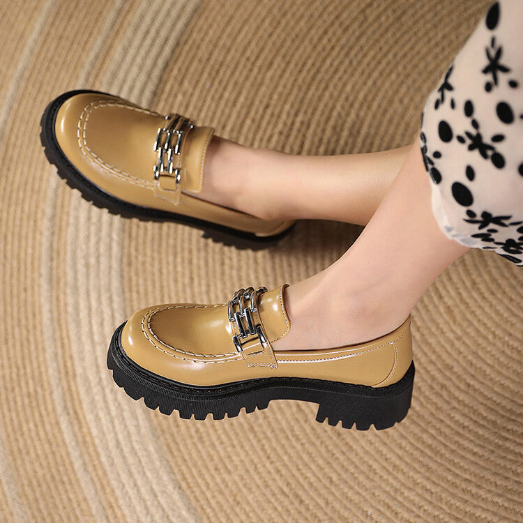 Women Round Toe Platform Loafers