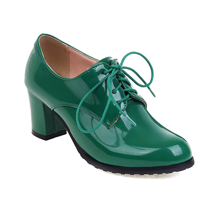 Women Lace-Up Block Chunky Heel Oxford Shoes
