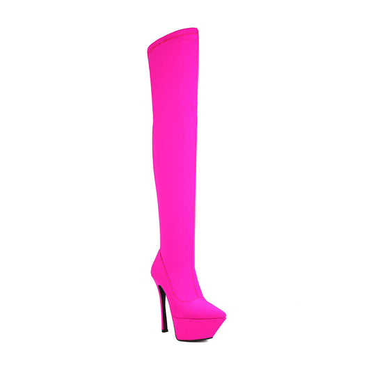 Women Stretch Pointed Toe Stiletto Heel Platform Over the Knee Boots