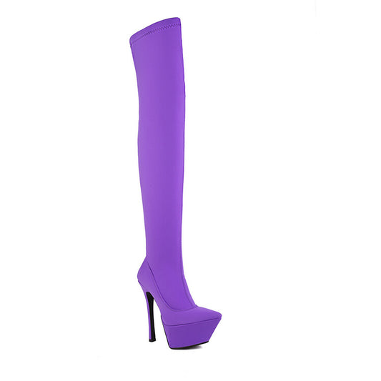 Women Stretch Pointed Toe Stiletto Heel Platform Over the Knee Boots