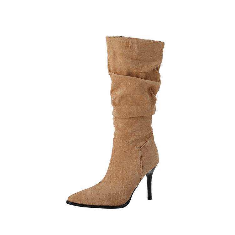 Women Pointed Toe Slouch Stiletto Heel Knee-High Boots