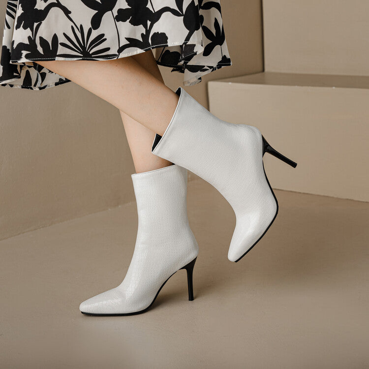 Women Patent Snake Printed Pointed Toe Stiletto Heel Ankle Boots