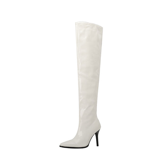 Women Glossy Pointed Toe Stiletto Heel Over-the-Knee Boots