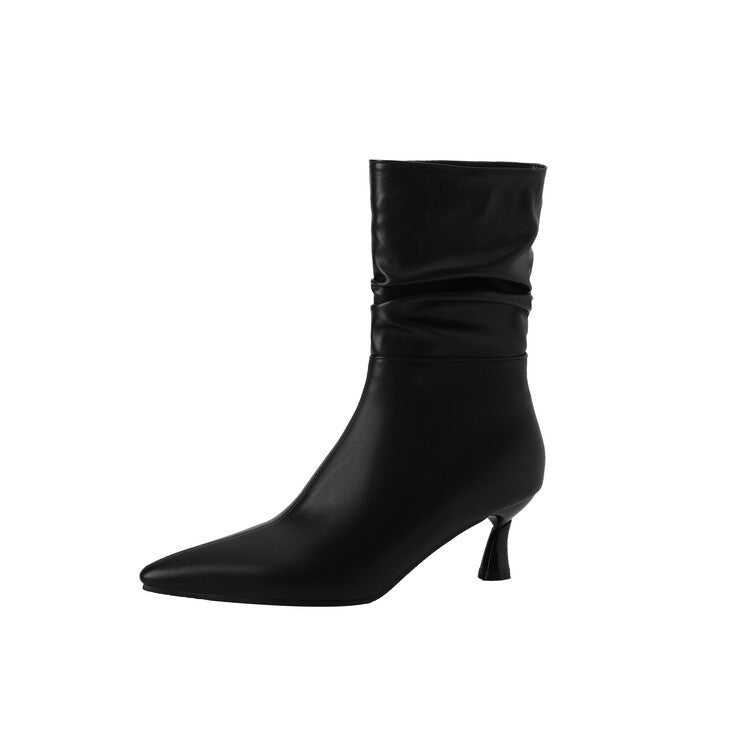 Women Matte Pu Leather Pointed Toe Spool Heel Heel Ankle Boots