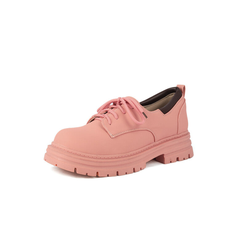 Women Round Toe Lace Up Oxford Shoes