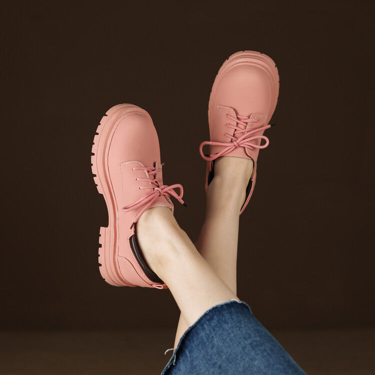 Women Round Toe Lace Up Oxford Shoes
