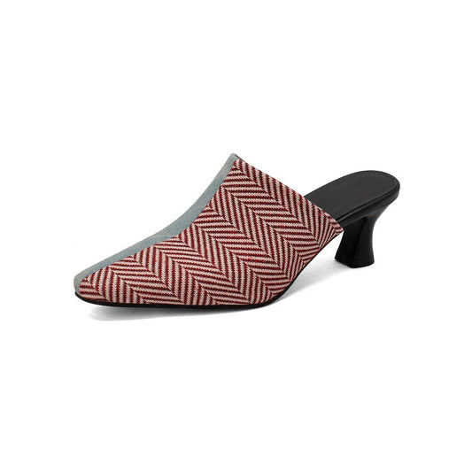 Women Bicolor Pointed Toe Spool Heel Slides