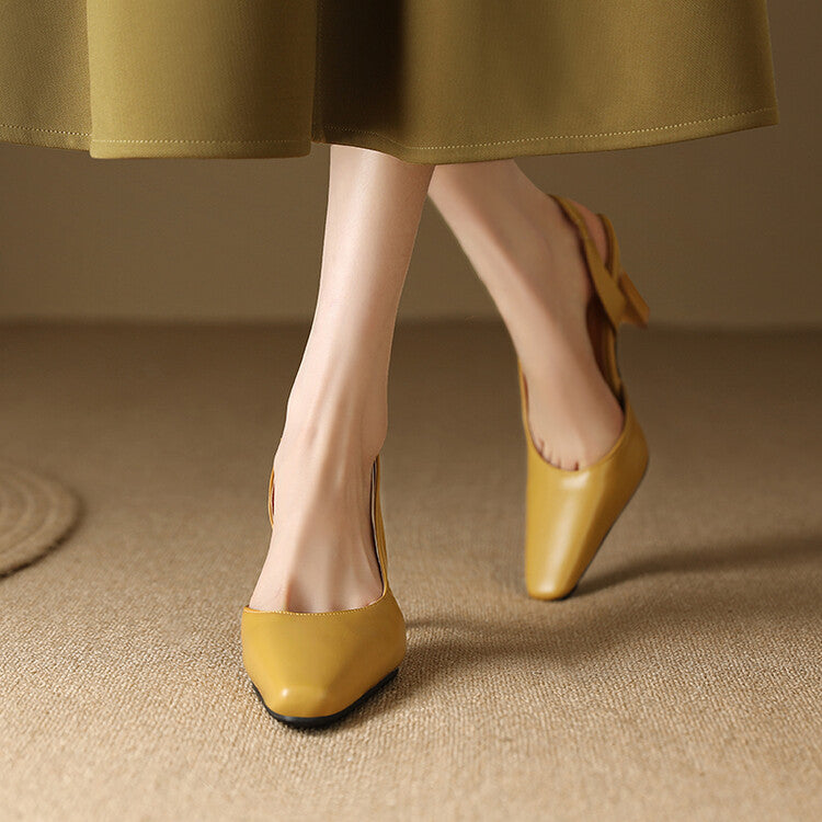 Women Pointed Toe Shallow Slingbacks Block Heel Sandals
