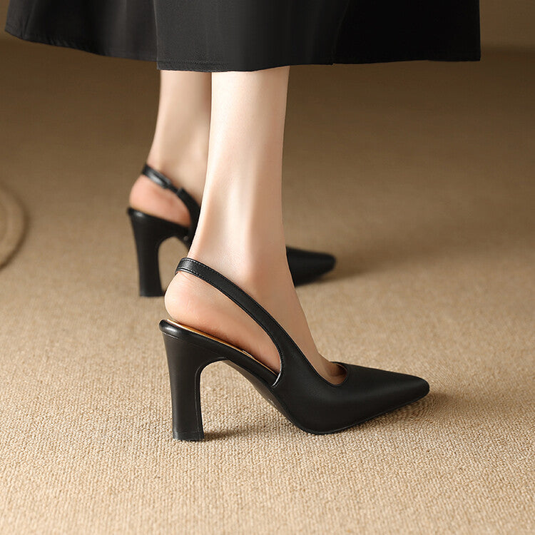 Women Pointed Toe Shallow Slingbacks Block Heel Sandals