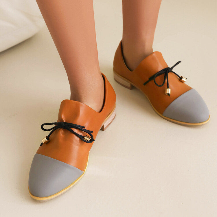 Women Bow Straps Low Heel Loafers Shoes