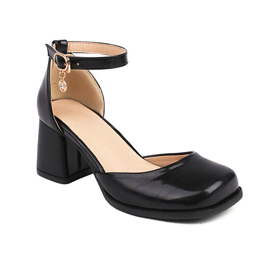 Women Square Toe Ankle Strap Block Chunky Heel Sandals