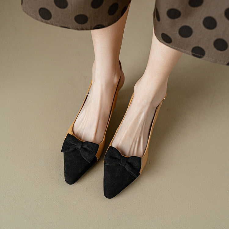 Women Pointed Toe Bow Tie Shallow Slingbacks Heel Sandals