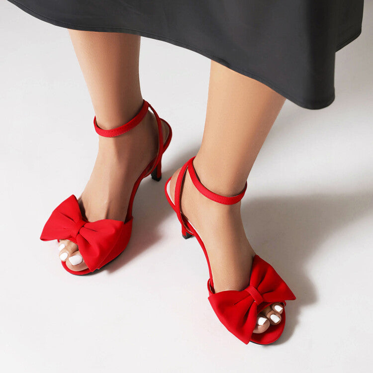 Women Peep Toe Bow Tie Ankle Strap Stiletto Heel Sandals