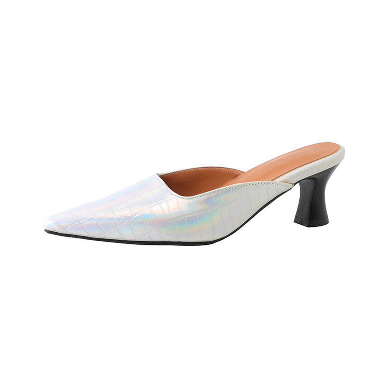 Women Pointed Toe Spool Heel Slides Slip On Sandals