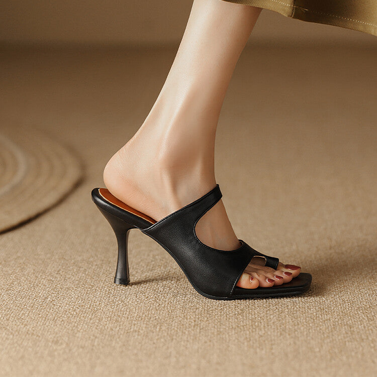 Women Patent Spool Heel Slip On Slides Sandals