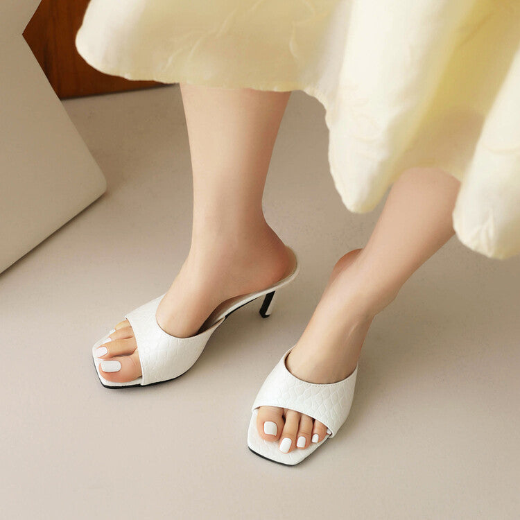 Women Square Toe Stiletto Heel Slides Sandals