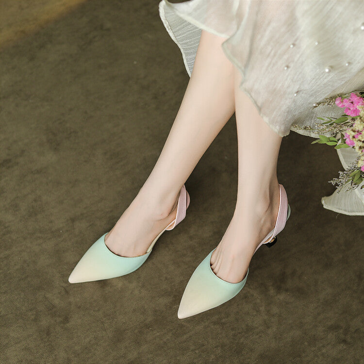 Women Gradient Pointed Toe Slingbacks Spool Heel Sandals
