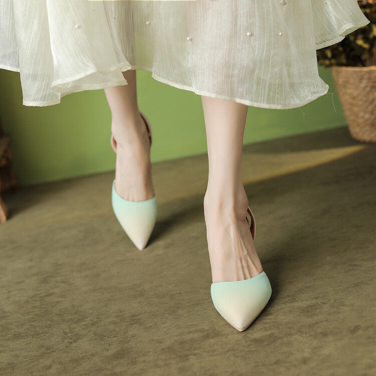 Women Gradient Pointed Toe Slingbacks Spool Heel Sandals