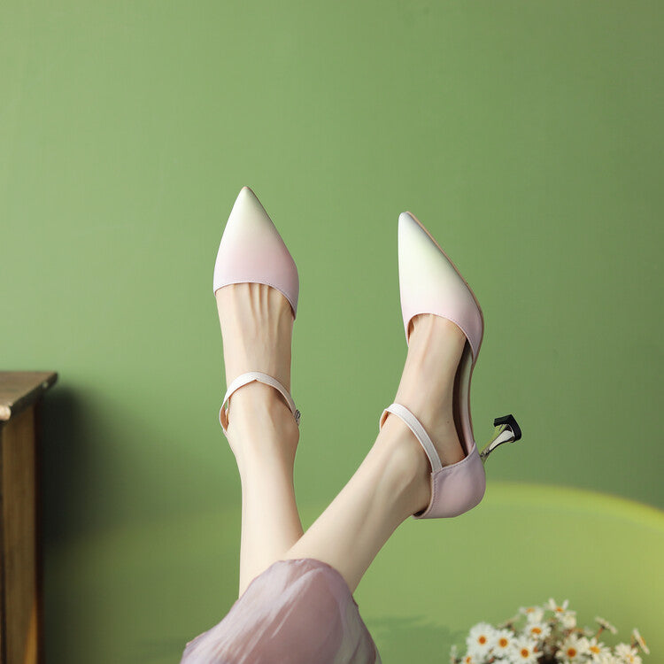 Women Gradient Pointed Toe Ankle Strap Spool Heel Sandals