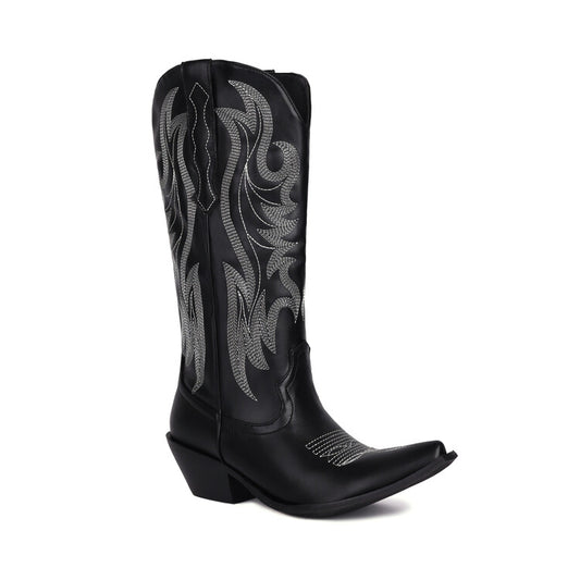Women Pointed Toe Beveled Heel Embroidery Western Boots
