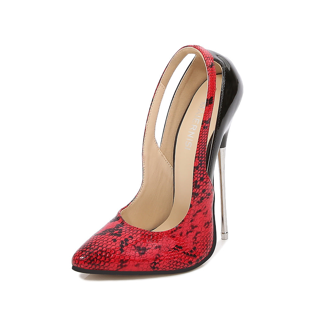 Women Snake Printed Pointed Toe Shallow Stiletto Heel Pumps