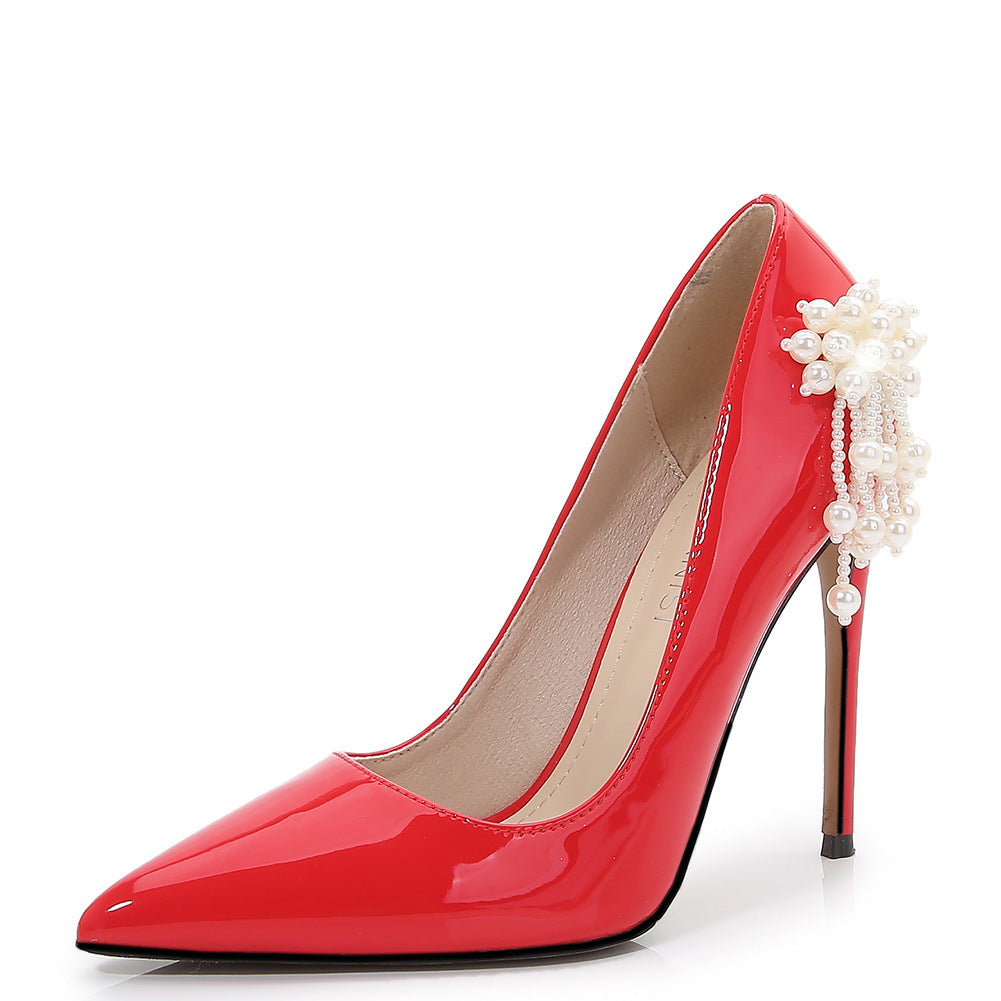 Women Pointed Toe Shallow Pearls Stiletto Heel Pumps