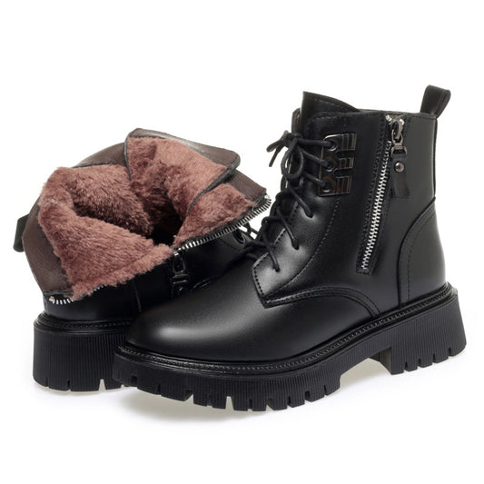 Women Ankle Boots Lace-Up Warm Fluff Booties