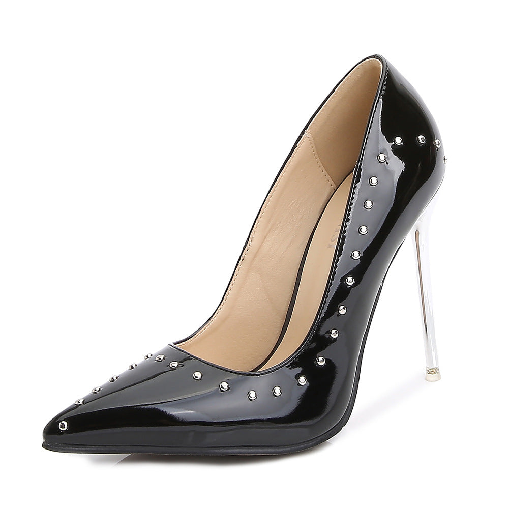 Women Pointed Toe Rivets Shallow Crystal Stiletto Heel Pumps