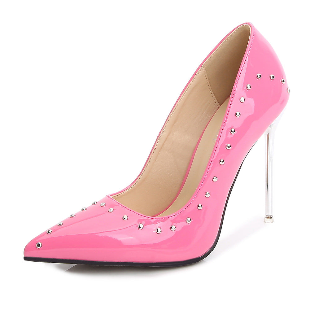Women Pointed Toe Rivets Shallow Crystal Stiletto Heel Pumps