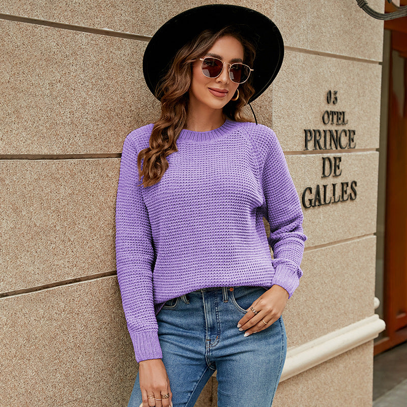 Women's Sweaters Kniting Round Collar Pullover Plain