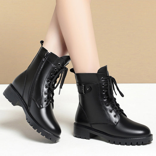 Women Ankle Boots Lace-Up Warm Fluff Booties
