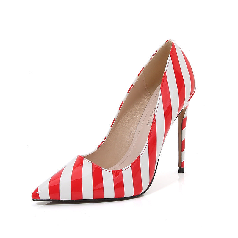Women Stripes Pointed Toe Shallow Stiletto Heel Pumps