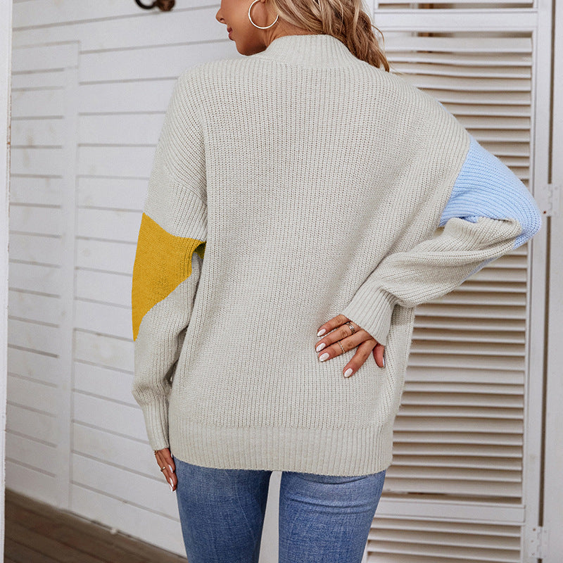 Women's Sweaters Kniting Round Collar Pullover Bicolor Stripes
