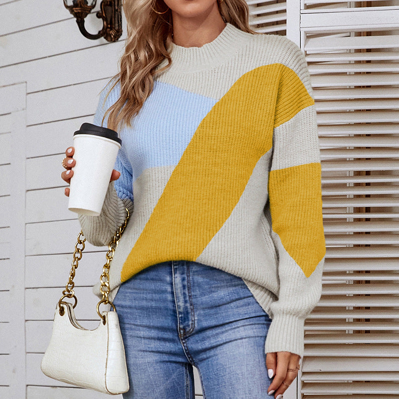 Women's Sweaters Kniting Round Collar Pullover Bicolor Stripes