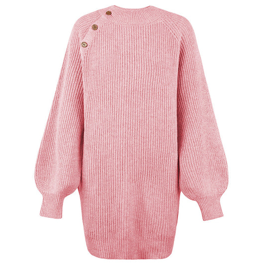 Women's Sweaters Kniting Round Collar Pullover Long Buttons Skirts