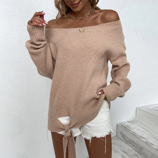 Women's Sweaters Kniting Pullover Plain Open Shoulders Long Sleeve