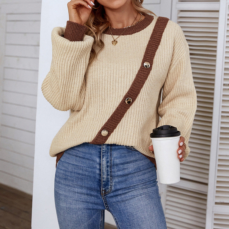 Women's Sweaters Kniting Round Collar Pullover Rhinestone Straps