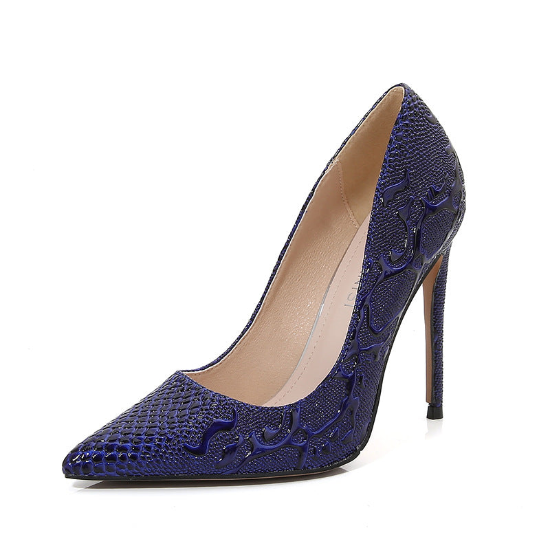 Women Embossed Pointed Toe Shallow Stiletto Heel Pumps