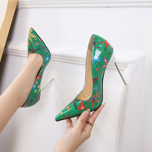 Women Glossy Pointed Toe Shallow Stiletto Heel Pumps