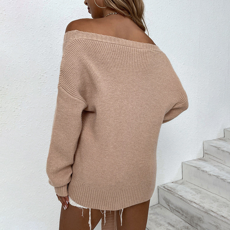 Women's Sweaters Kniting Pullover Plain Open Shoulders Long Sleeve