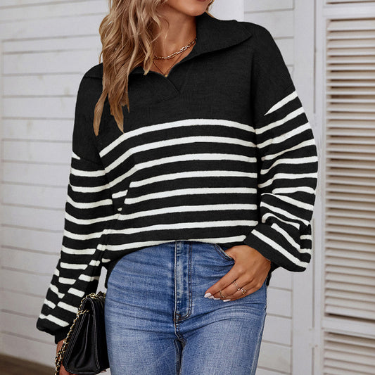 Women's Sweaters Kniting Pullover Bicolor Stripes