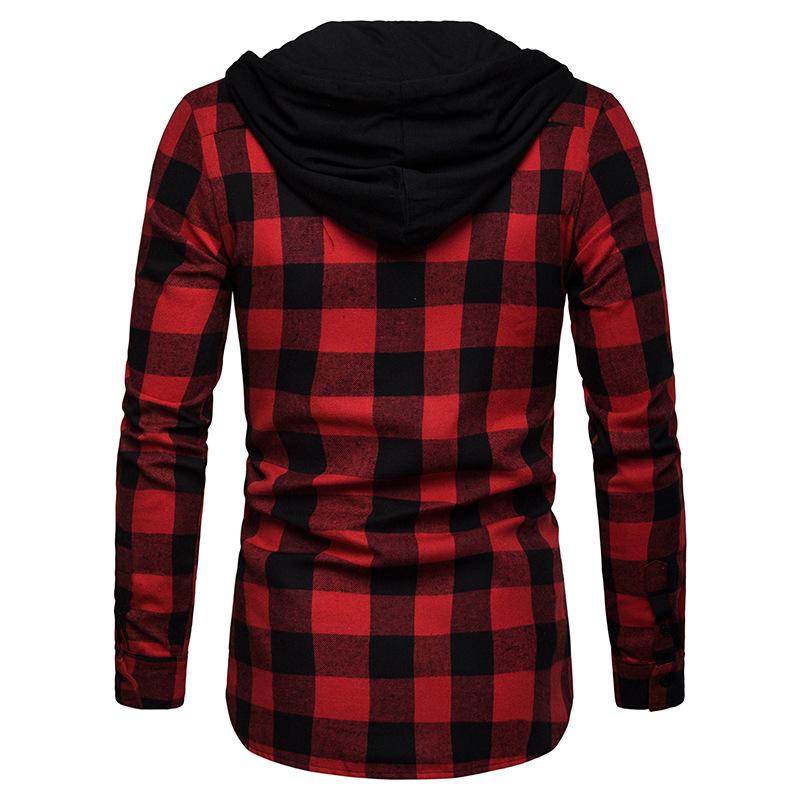 Men's Business Grid Casual Hooded Long Sleeves Shirts