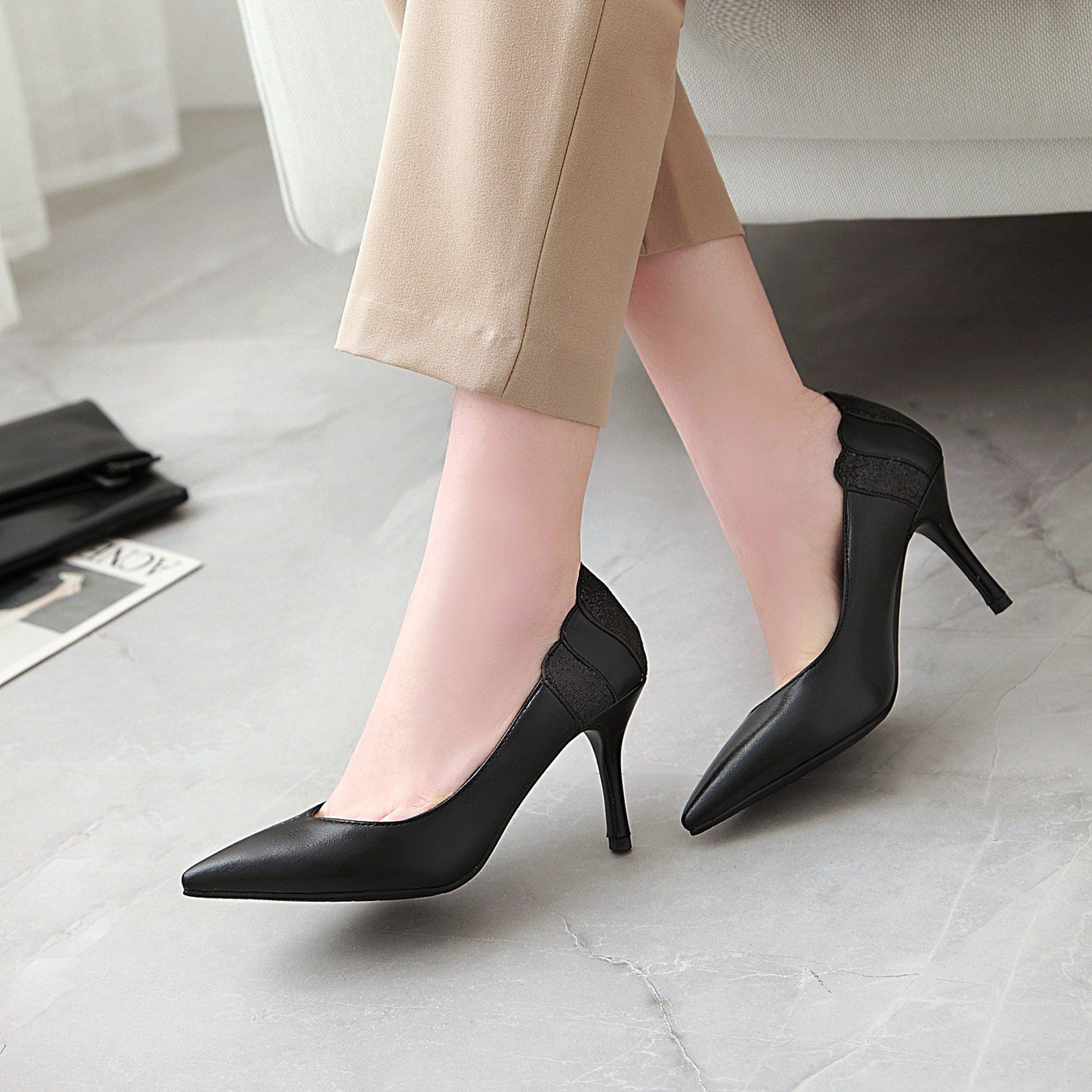 Women's Shoes High-heeled Shallow Super-fibre Pointed Toe Pumps