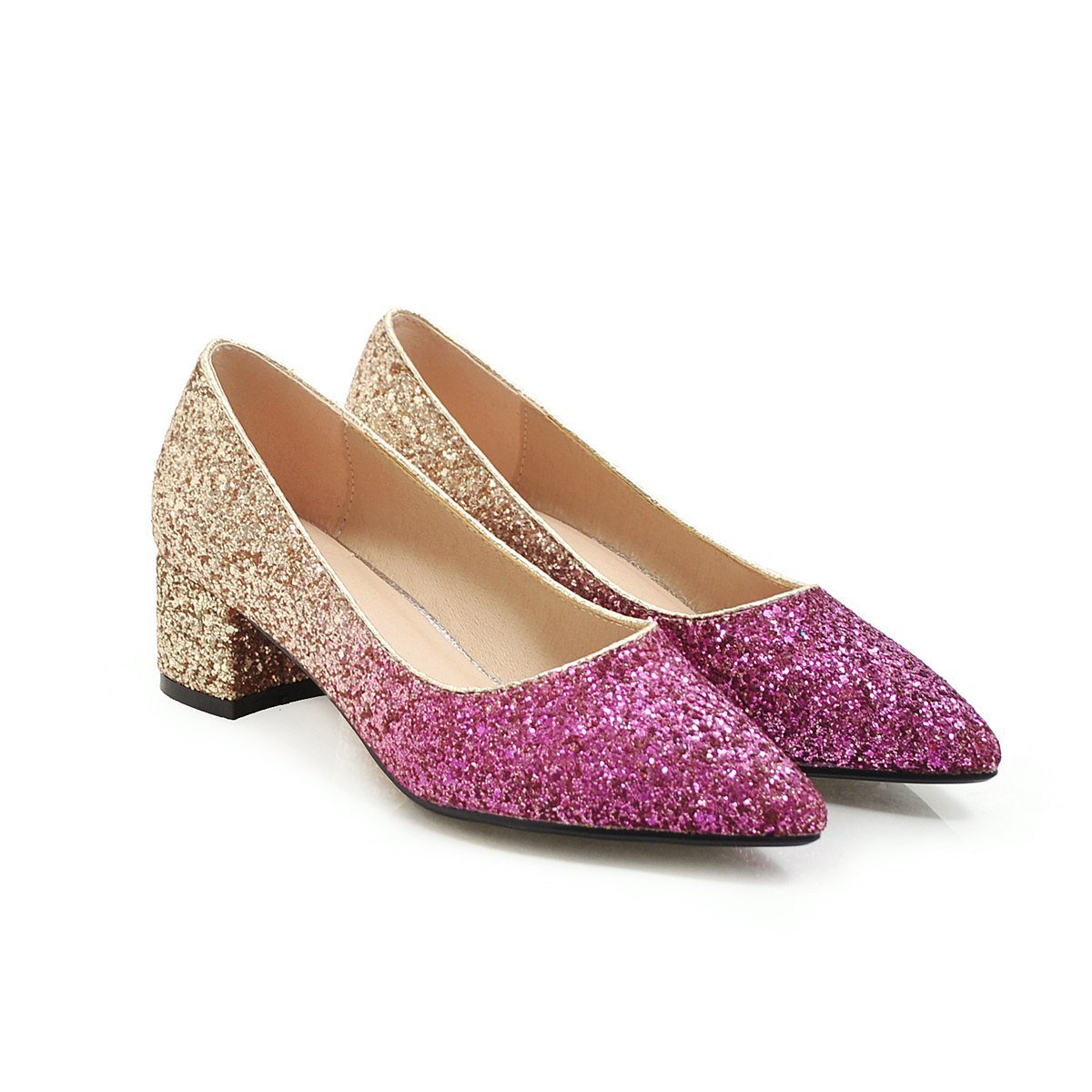 Sequined Middle Heeled Pointed Toe Shallow Mouth Women Pumps