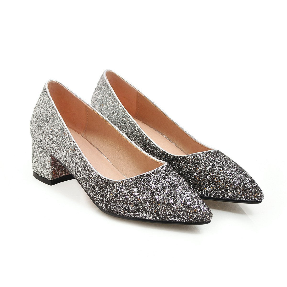Sequined Middle Heeled Pointed Toe Shallow Mouth Women Pumps