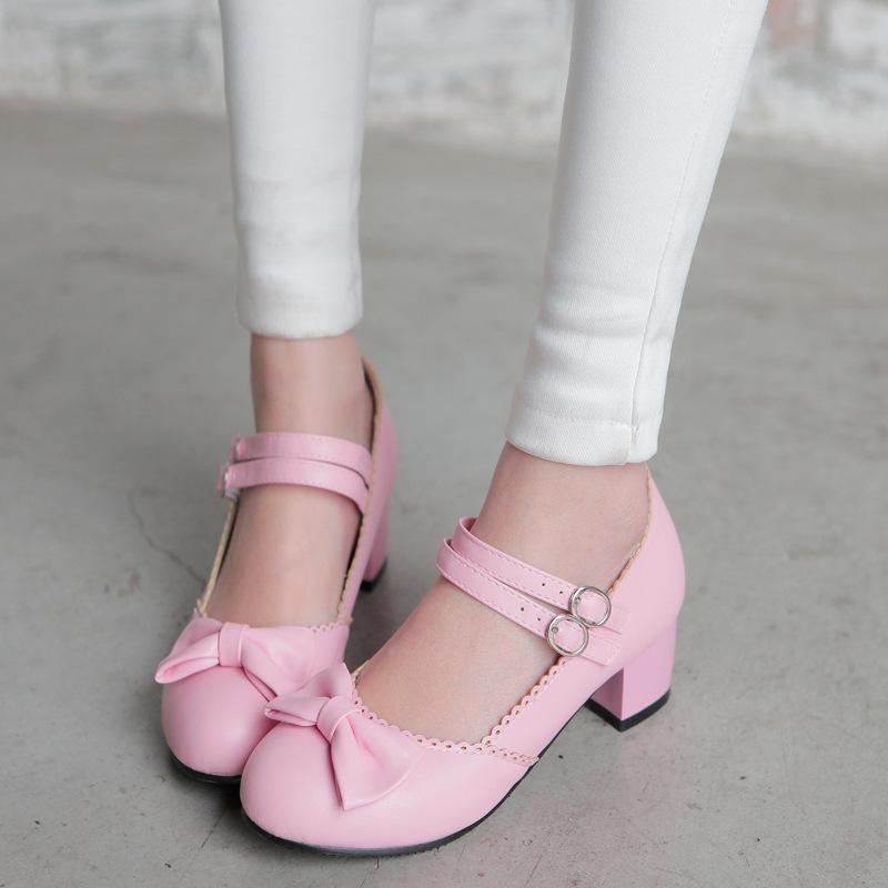 Sweet Bow Mary Janes Shallow Toe Women Chunky Heels Pumps – Hipumps