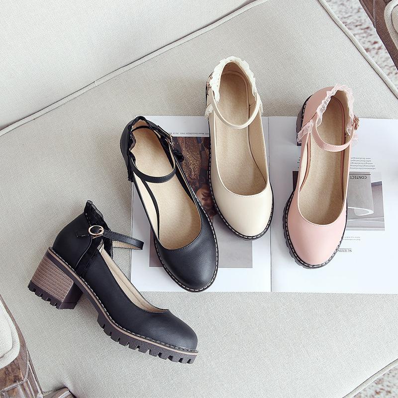 Women's Shallow Buckle Strap Low Heels Shoes