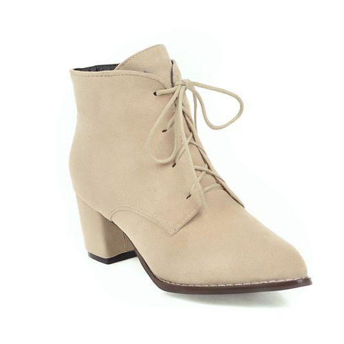 Woman Pointed Toe Lace Up High Heels Short Boots