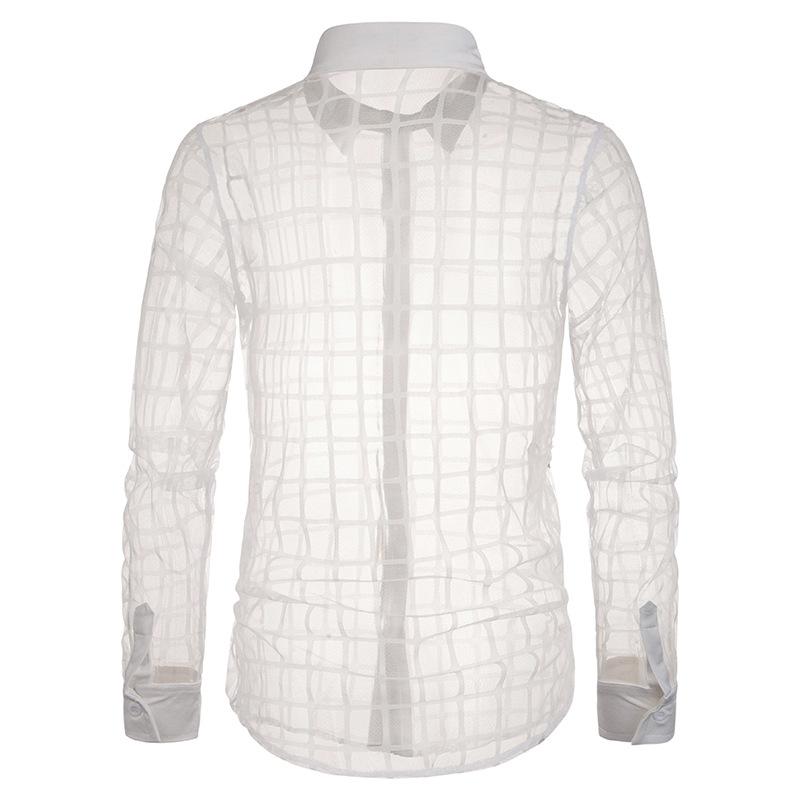 Men's Style Lace Transparent Style Plaid Turndown Long Sleeves Shirts