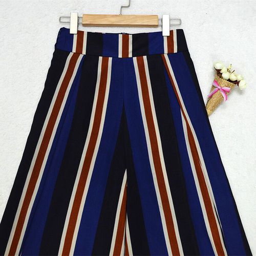 Stripe Sexy Slit Tied-band Long Women Holiday Wide-leg Pant